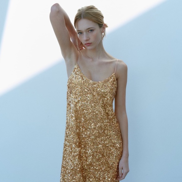 Zara SEQUIN KNIT SLIP DRESS - Picture 3 of 9
